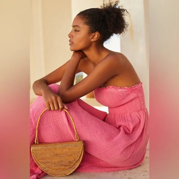 Anthropologie Marisol Smocked Gauze Maxi Dress Pink - Medium - Picture 2 of 10